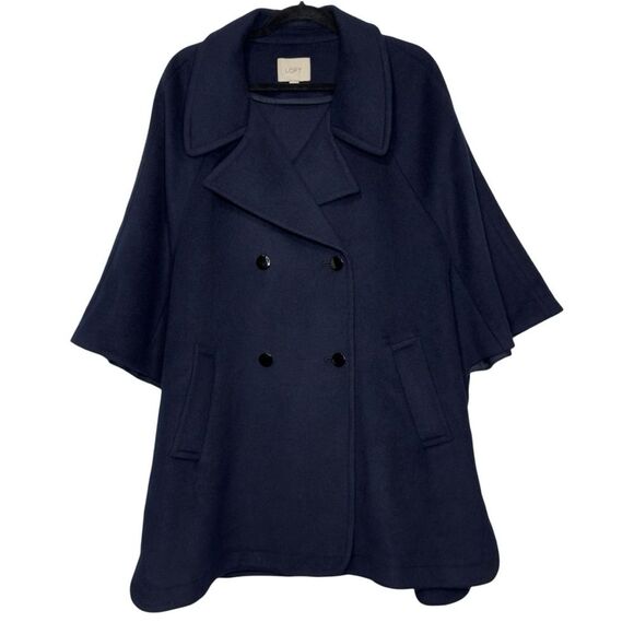 LOFT Poncho Cape Pea Coat Wool Blend - Size Large - Picture 1 of 7